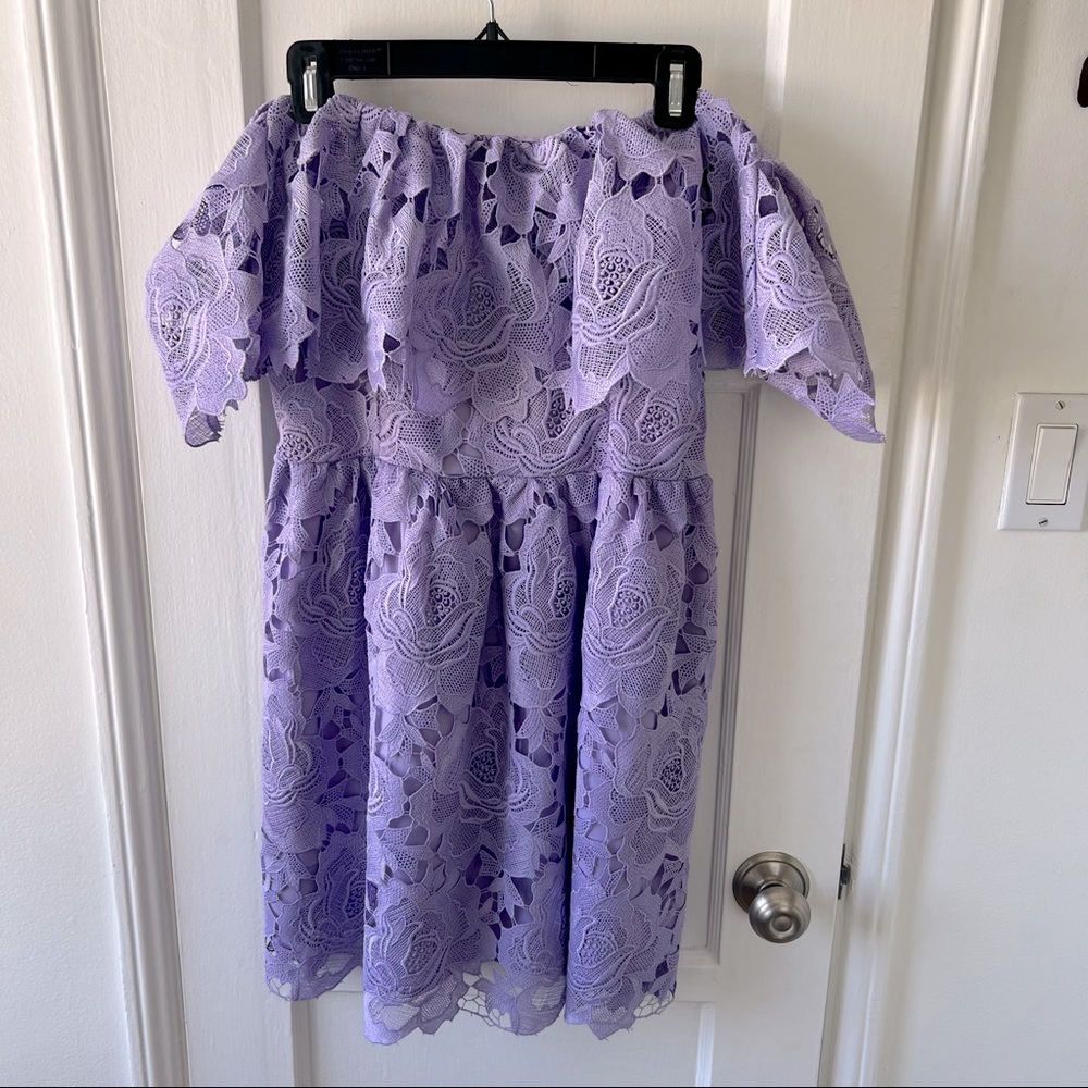 Lovers+Friends Purple Lace Off the Shoulder Dress